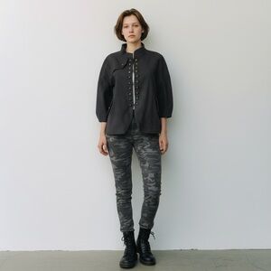 BCBGMaxAzria Gray Blazer with Mandarin Collar and Structured Fit